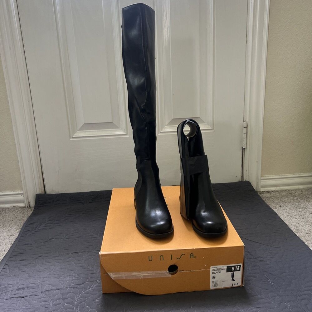 Unisa UNCOLLEAN-J Black Knee High Boots Zip Round Toe SZ8M NIB Outdoors Riding